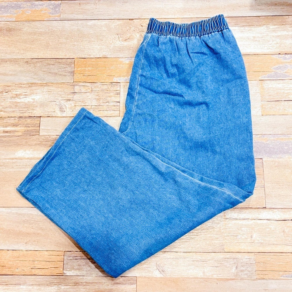 Light blue wide-leg pull-on jeans | Stretch waist relaxed cotton denim | XXL‎ *